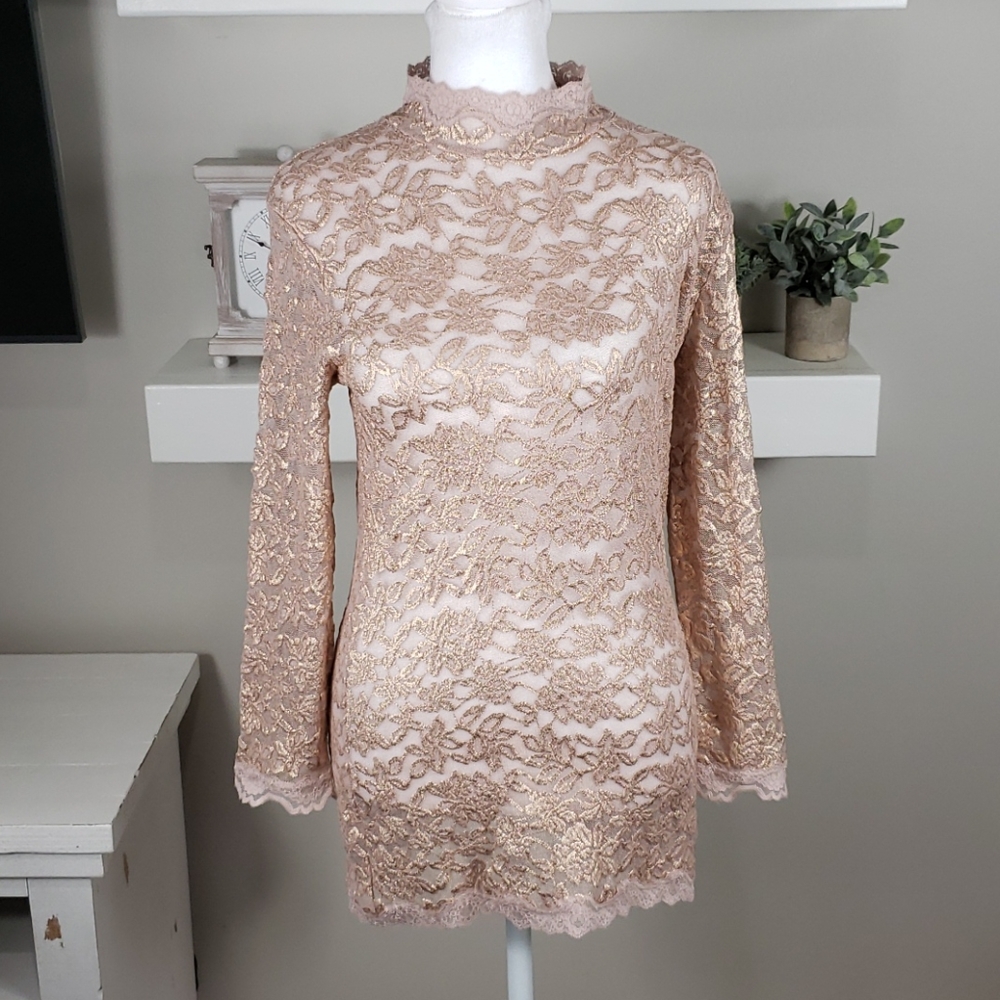 Rosemunde Copenhagen Rose Gold Lace Top NWT